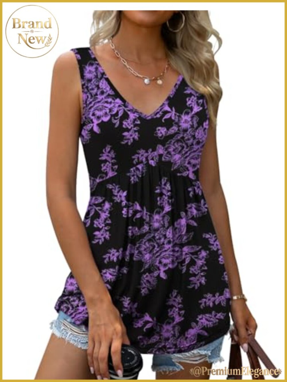 Women's V-Neck Floral Tank Top Sleeveless Blouse Loose Fit Summer